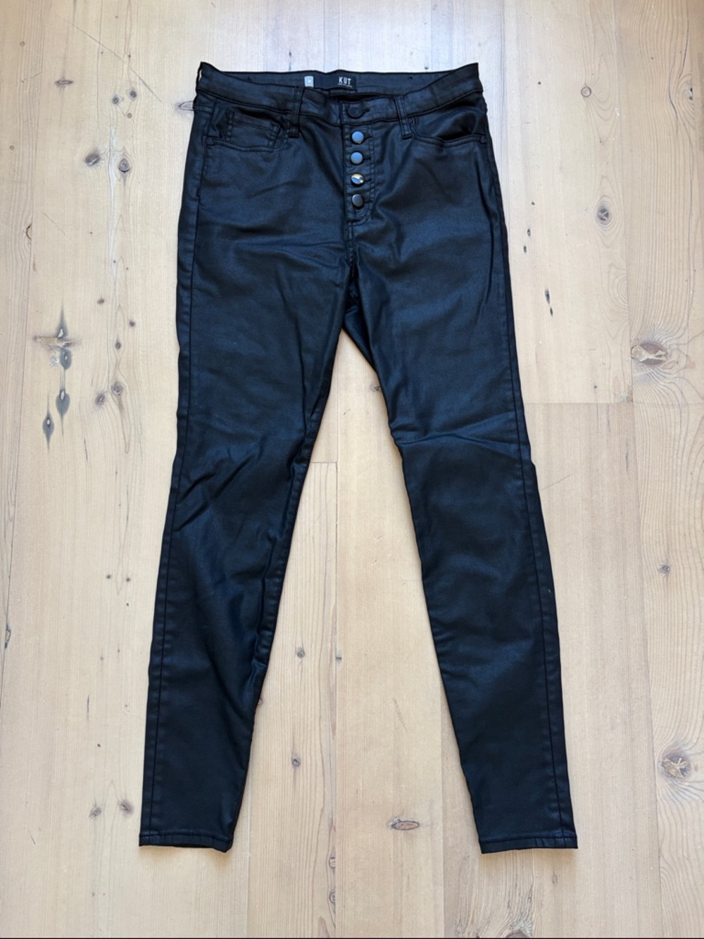 Kut from the Kloth Black Coated Skinny Jeans with Button Fly - Size 10